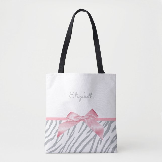 Tote Bag Girl Grey Tiger Stripes Poster de animal Avec Nom (Devant)