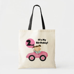 Tote Bag Girl in Pink Car 2nd Birthday Tshirts et cadeaux
