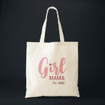 Tote Bag Girl Mama Est. Personalized Gift<br><div class="desc">Celebrate motherhood with this sweet “Girl Mama” design, personalized with a special year. Perfect for proud moms who cherish their journey into motherhood. A thoughtful keepsake for Mother’s Day, baby announcements, birthdays, or just because. Designed with soft pink tones for a warm and feminine feel, making it a lovely gift...</div>