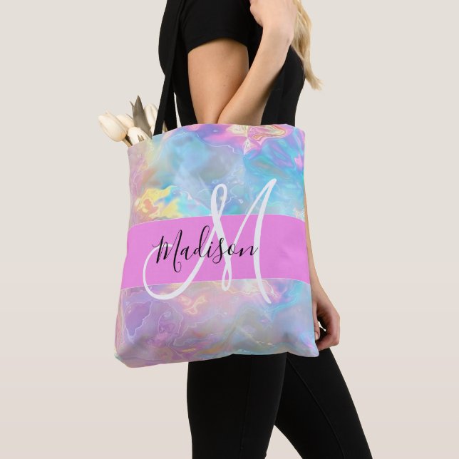 Tote Bag Girl Rainbow Holographic Iridescente Monogramme No (De près)