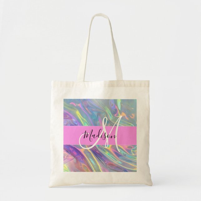 Tote Bag Girl Rainbow Holographic Iridescente Monogramme No (Devant)