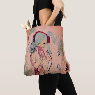 Tote Bag Girl With Music in Her Head Portrait
