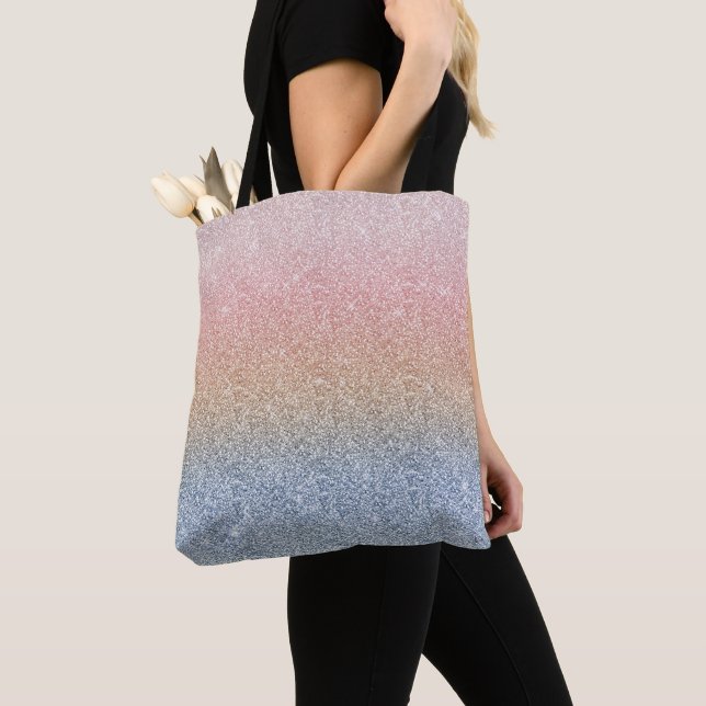 Tote Bag Girly Blush Rose Gold Blue ombre (De près)