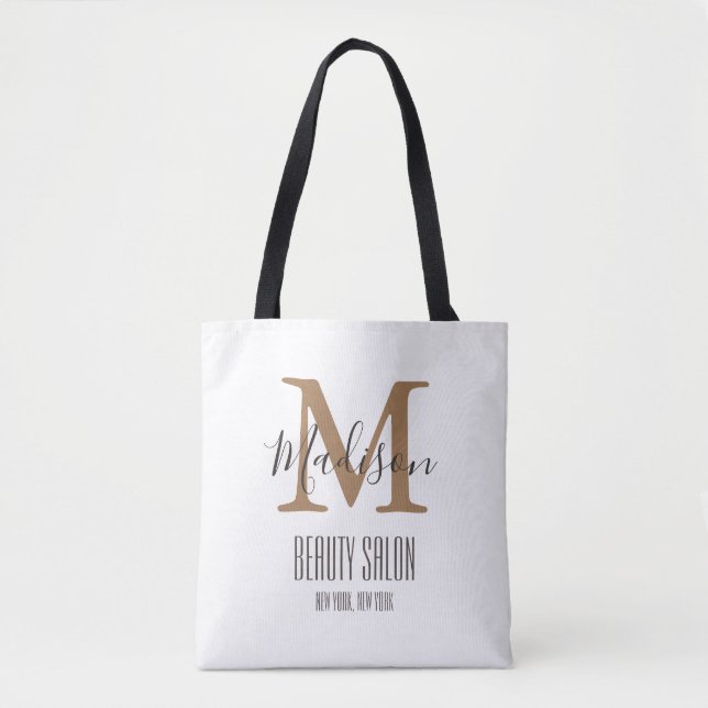 Tote Bag Girly Brown Gold Beauté SPA Salon Monogramme (Devant)