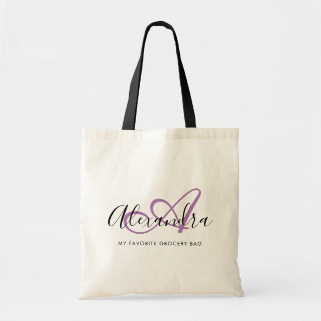 Tote Bag Girly Chic Lavander Élégant Nom de script Monogram (Devant)