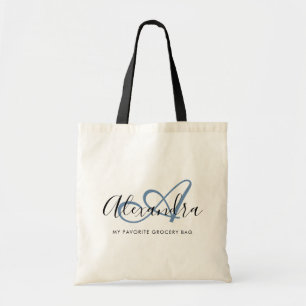 Tote Bag Girly Denim Blue Elegant Nom de script Monogramme