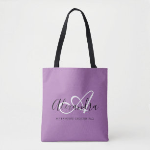 Tote Bag Girly Lavander Chic Élégant Script Monogramme