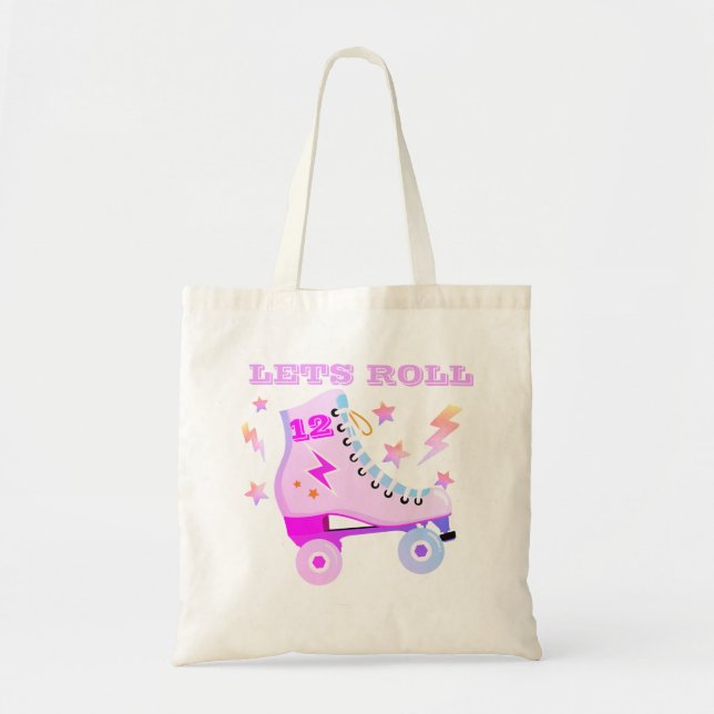 Tote Bag Girly Lets Rouleau Patinage Retro Neon Rose (Devant)