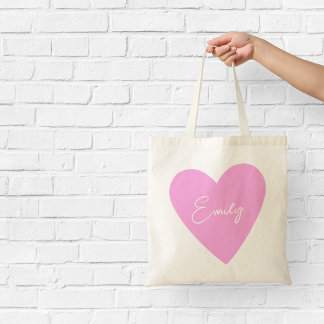 Tote Bag Girly Pink Heart Fourre-tout avec nom