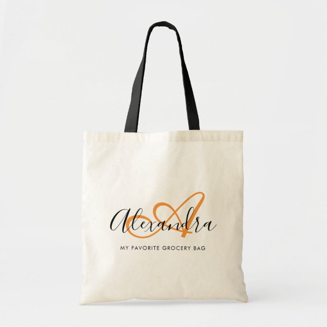 Tote Bag Girly Saffron Orange Elégant Nom de script Monogra (Devant)