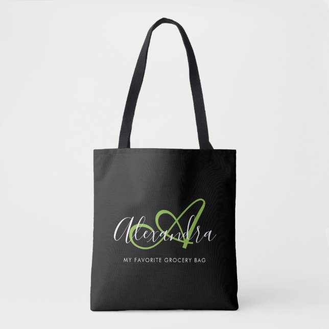 Tote Bag Girly Stylish Green Elegant Nom de script Monogram (Devant)