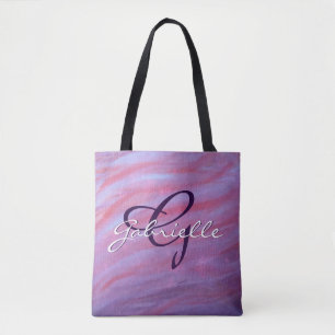 Tote Bag Girly Zebra Abstrait Joli Monogramme rose violet