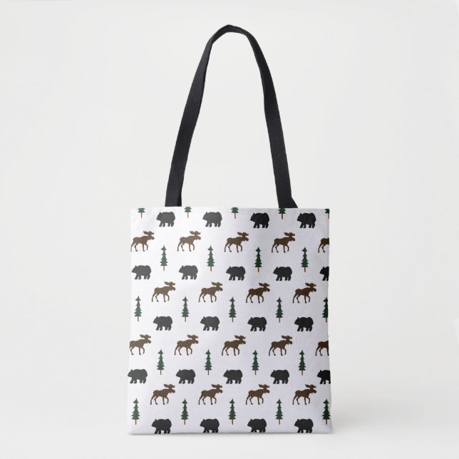 Tote Bag Gîte de camping rustique ours et orignal (Devant)