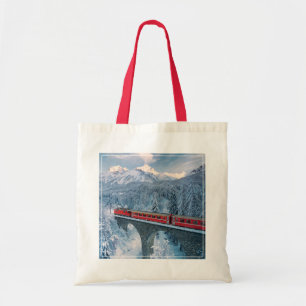 Tote Bag Glace et neige Train Express Red Bernina Suisse