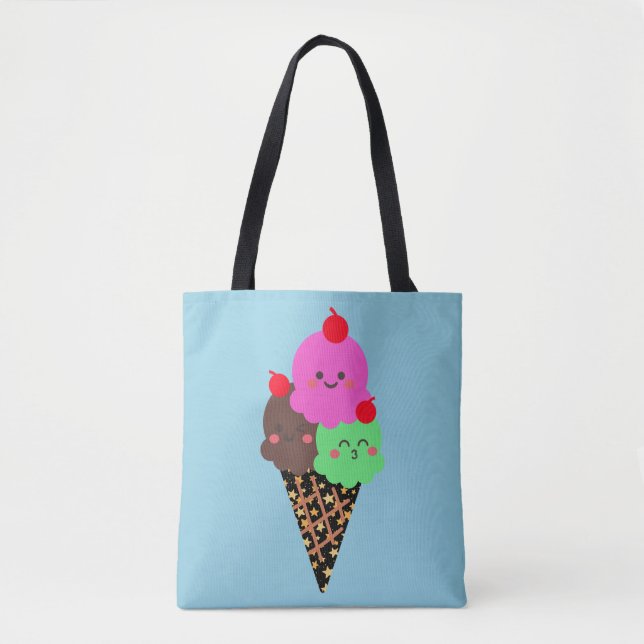 Tote Bag Glace Mignonne - Cône de l'Espace Kawaii (Devant)