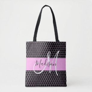 Tote Bag Glam Black Métallic Rose Nid d'abeille Monogramme