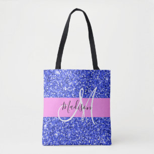 Tote Bag Glam Bleu Foncé Rose Paillettes Paillettes Monogra