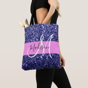 Tote Bag Glam Bleu Nuit Rose Paillettes Paillettant Monogra