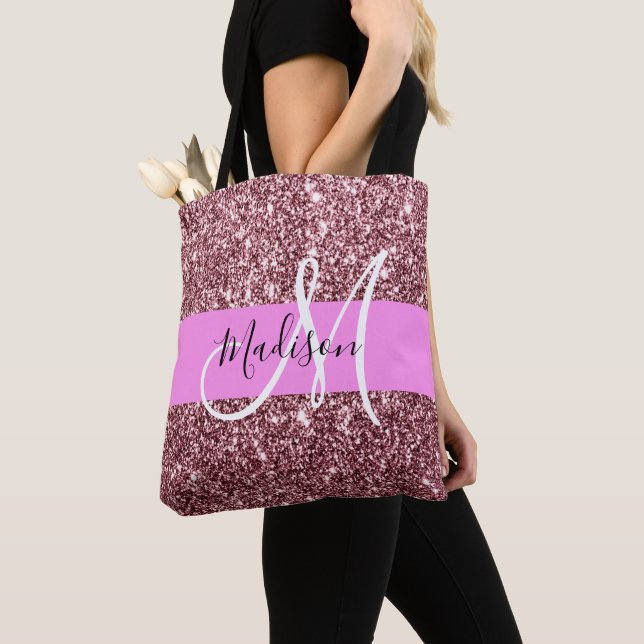 Tote Bag Glam Blush Rose Rose Parties scintillant or étince (De près)