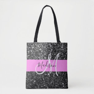 Tote Bag Glam Chic Rose Parties scintillant noire Nom étinc