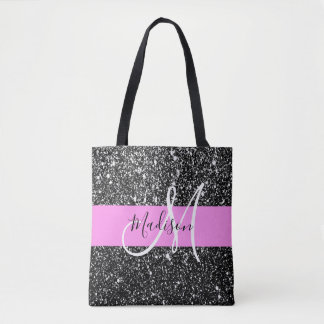 Tote Bag Glam Chic Rose Parties scintillant noire Nom étinc