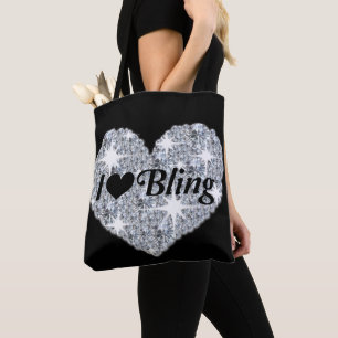 Tote Bag Glam diamant coeur J'aime bling print noir