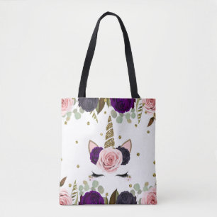 Tote Bag Glam floral foncé Parties scintillant or Unicorn t