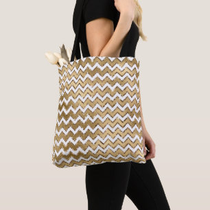 Tote Bag Glam Gold White Zigzag