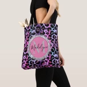 Tote Bag Glam Leopard rose et violet Parties scintillant de