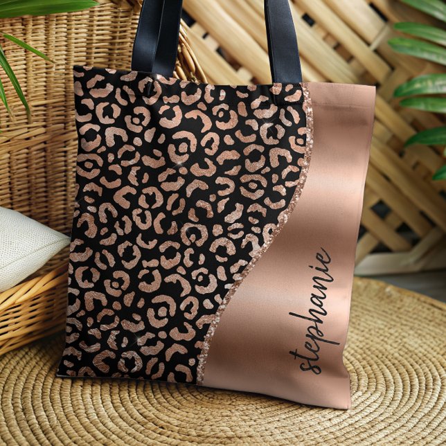 Tote Bag Glam Leopard Spots Rose Gold Black Metallic Nom (Créateur téléchargé)