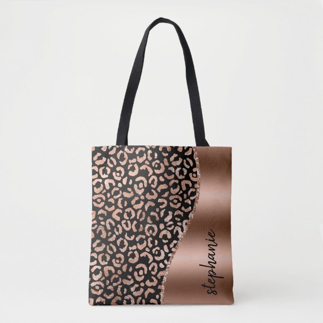 Tote Bag Glam Leopard Spots Rose Gold Black Metallic Nom (Devant)