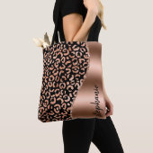 Tote Bag Glam Leopard Spots Rose Gold Black Metallic Nom (De près)
