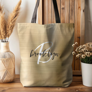 Tote Bag Glam Or brossé Métal Noir Blanc Monogramme