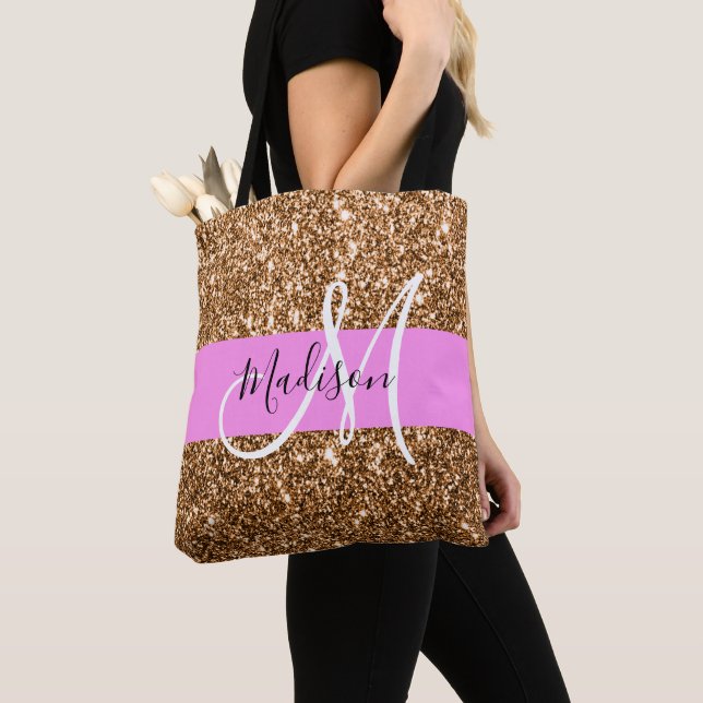 Tote Bag Glam Pink & Copper Parties scintillant étincelles  (De près)