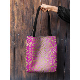 Tote Bag Glam Pink Ombre Gold Leopard Spots Patternes