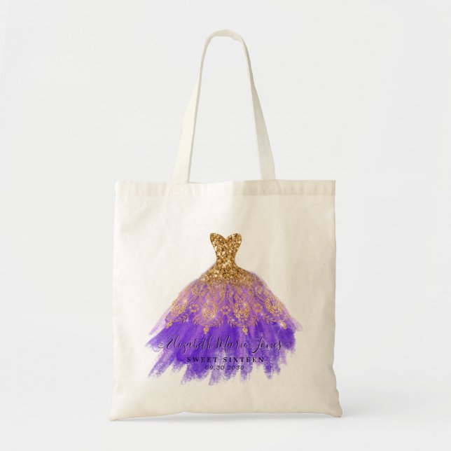 Tote Bag Glam Purple Gold Parties scintillant robe étincela (Devant)