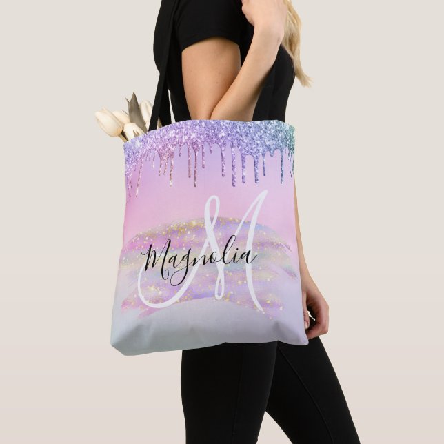 Tote Bag Glam Rainbow Unicorn Ombre Parties scintillant Mon (De près)