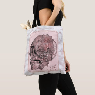Tote Bag Glam Rose or rose crâne marbre