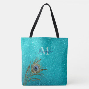 Tote Bag Glam turquoise Parties scintillant bleue avec Peac