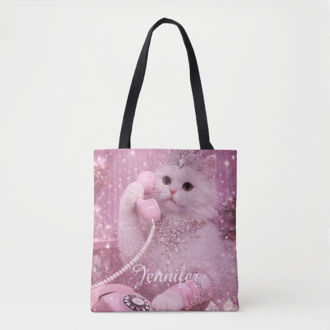 Tote Bag Glamorous Princess Cat Using Telephone             (Devant)