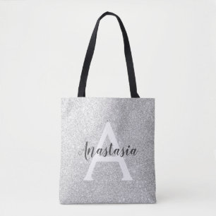 Tote Bag Glamour Féminin Argent Paillettes Monogramme Nom