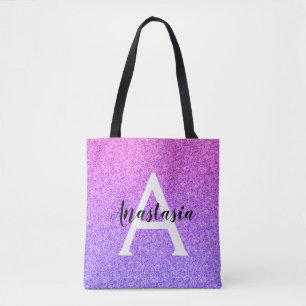 Tote Bag Glamour Féminin Ombré Paillettes Violet Monogramme