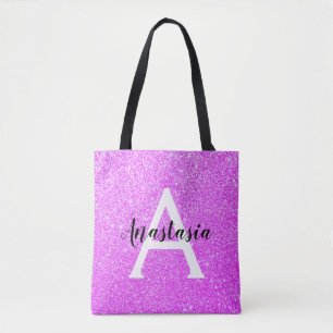 Tote Bag Glamour Féminin Violet Paillettes Monogramme Nom