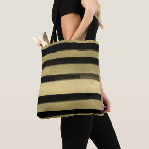 Tote Bag Glamour Moderne Noir & Or Rayure de Coup de Pincea