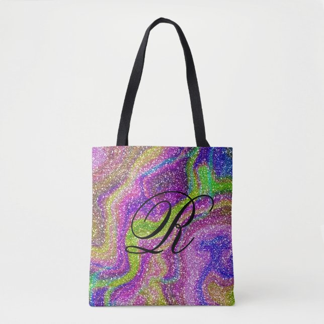 Tote Bag Glitterie multicolore Conception abstraite avec mo (Devant)