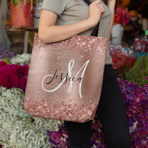 Tote Bag Glitterie Rose Gold Foil noir blanc Monogramme