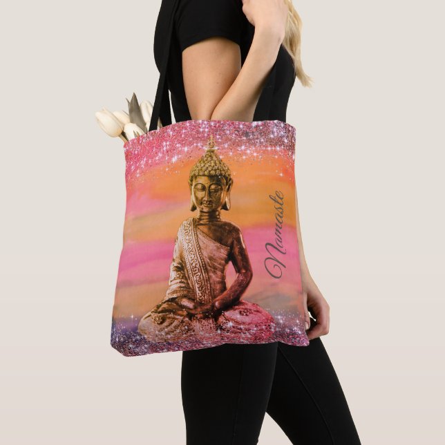 Tote Bag Glittery Dreamy Pastels Zen Buddah Namaste (De près)