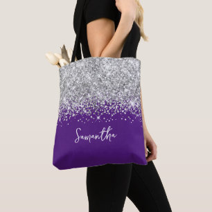 Tote Bag Glittery Silver et Royal Purple Glam Nom