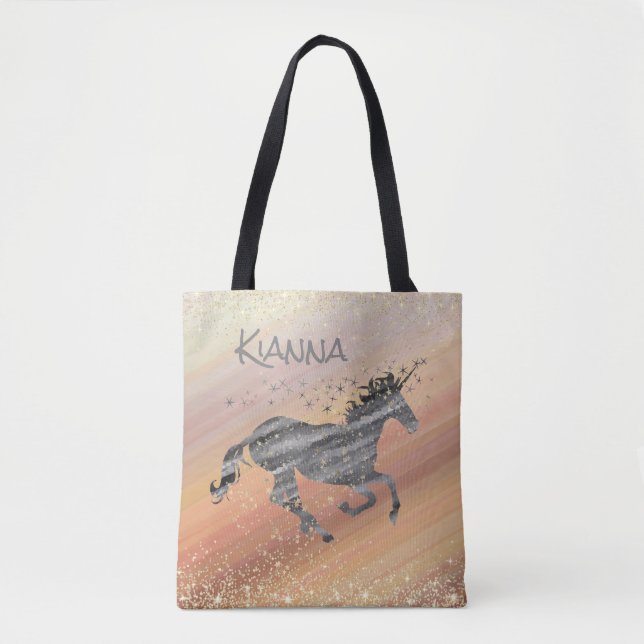 Tote Bag Glittery Starry Unicorn Whimsical Personnalisé (Devant)
