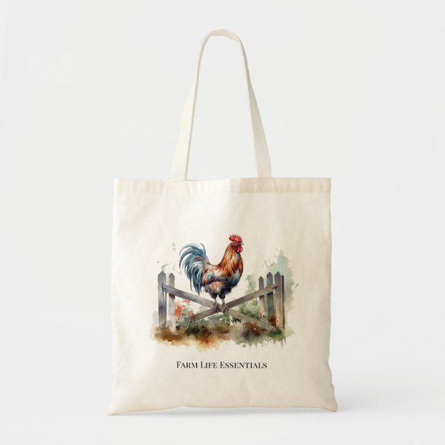 Tote Bag Gloire du matin : Rooster d'aquarelle, coutume (Devant)